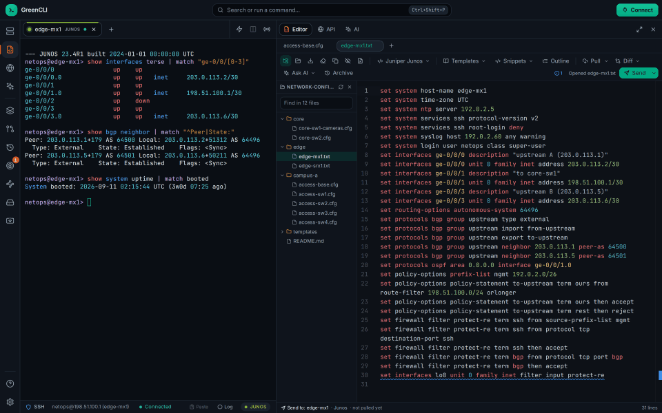 Config Editor, Folder view: a folder of configs as a tree, next to the open file.